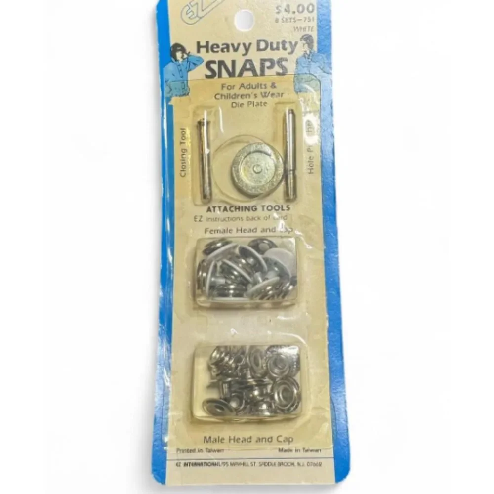 Vtg EZ Heavy Duty Snap Fasteners Set with Tools – 8 Sets White